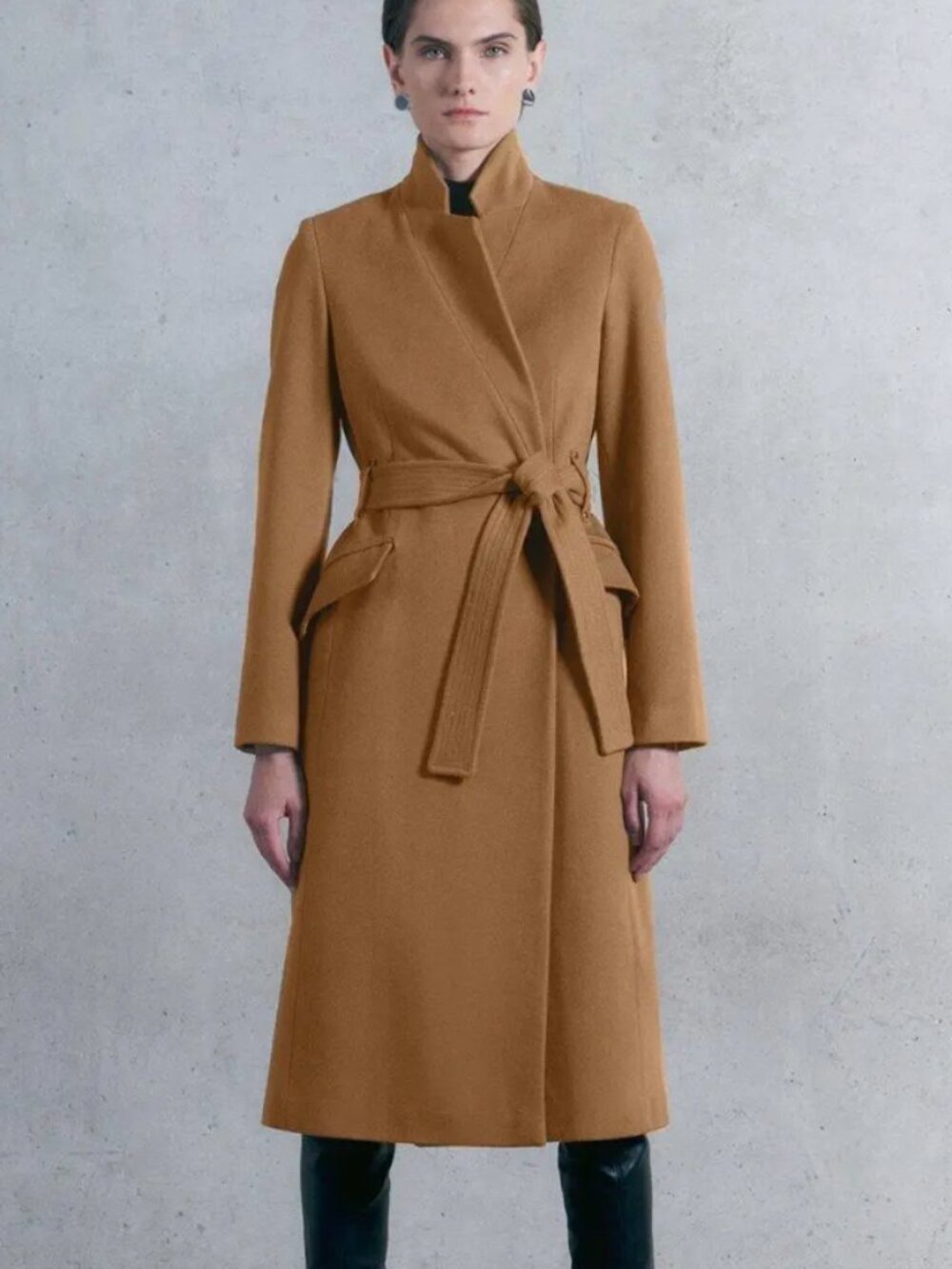 Karen Millen Italian Manteco Wool Cashmere Notch Neck Coat